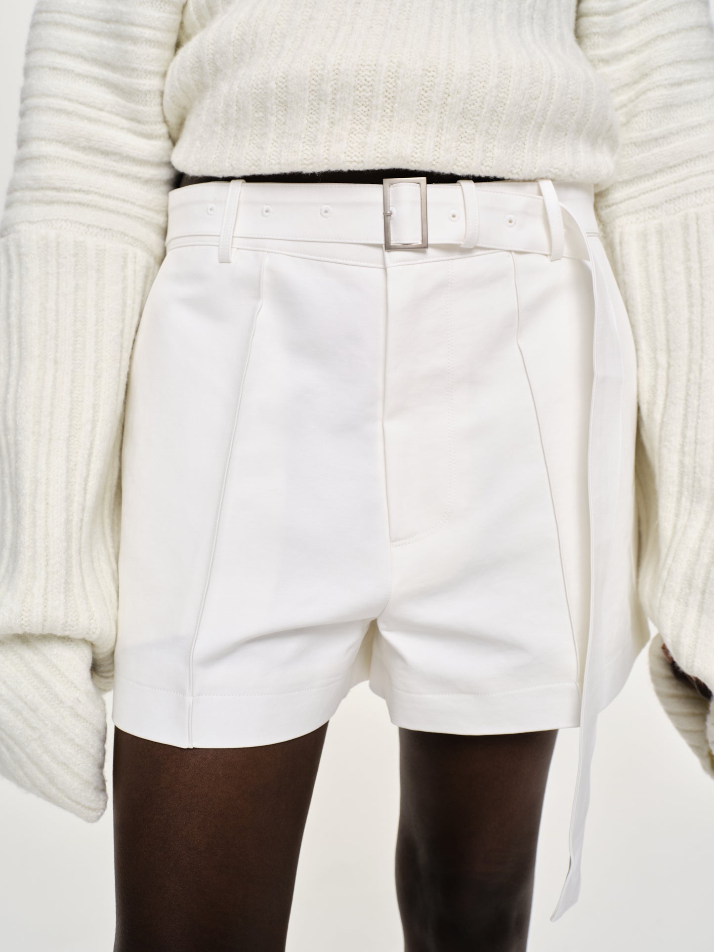 Belted Wide Shorts, White