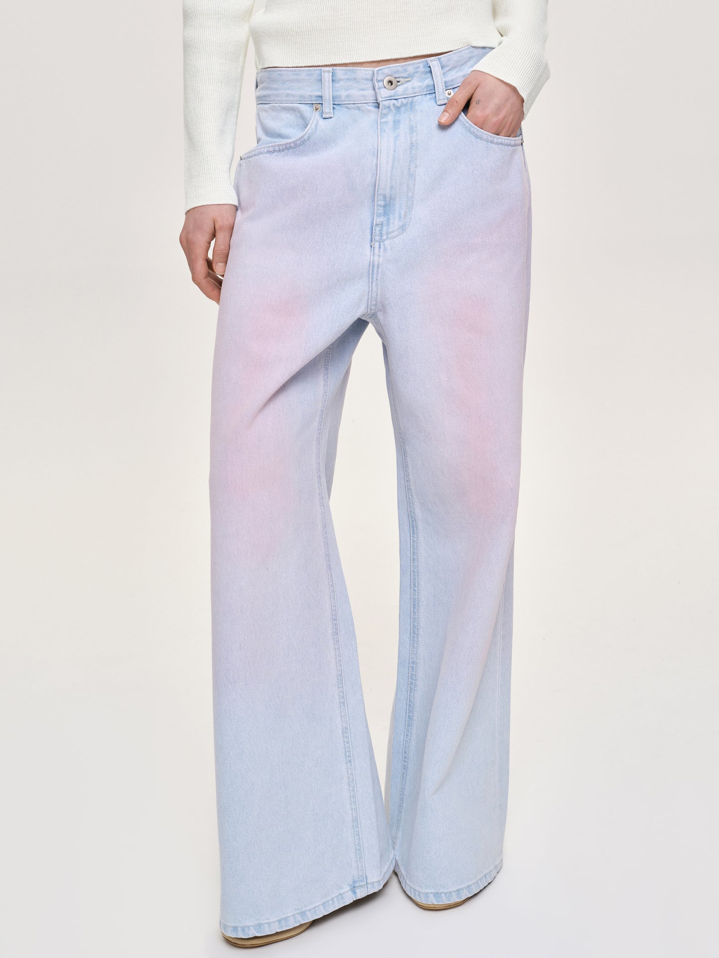 (Pre-order) Painted Wide-Leg Jeans, Pink Washed