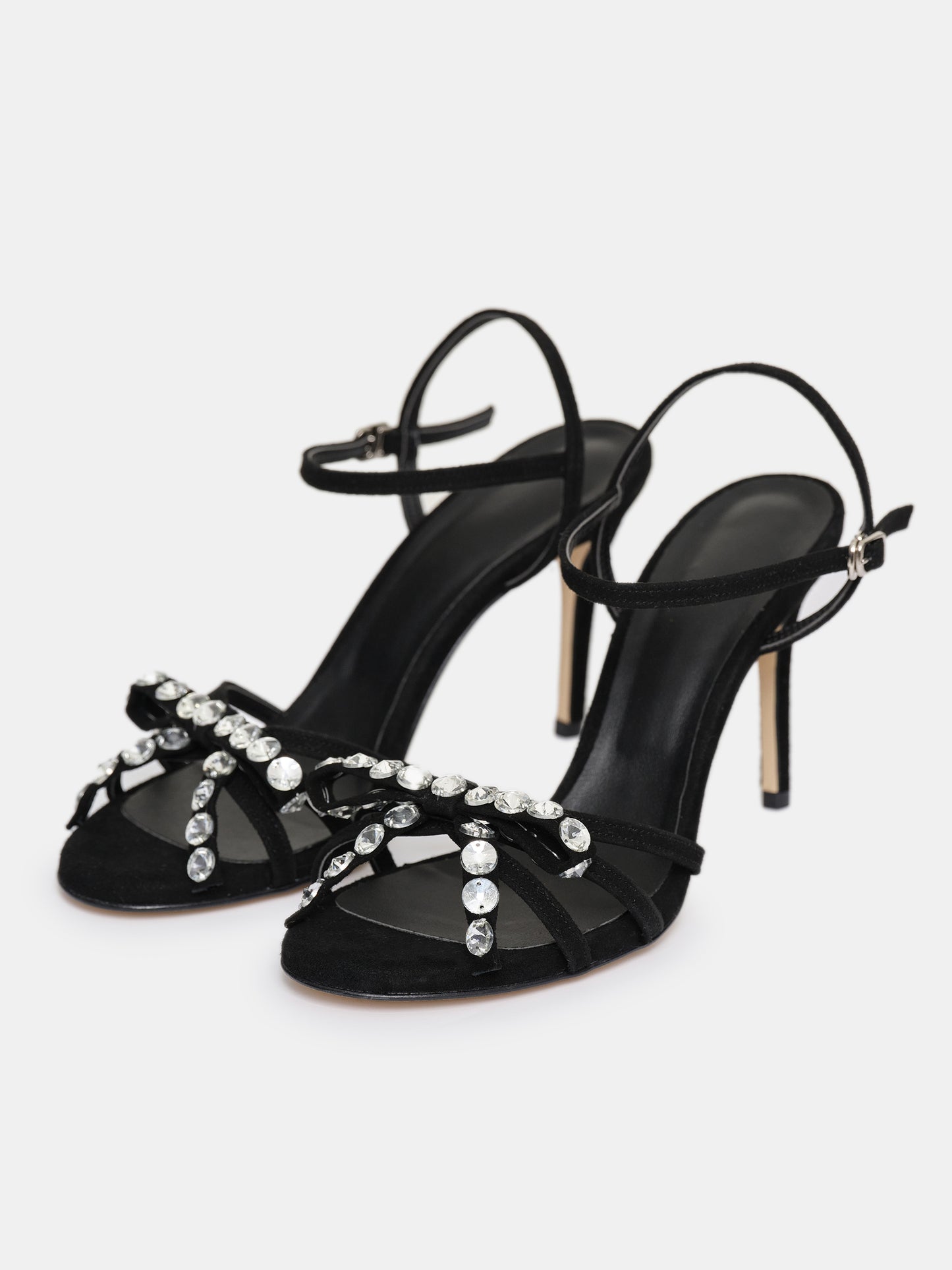 Micol Open Toe Jeweled Heel Sandals, Black