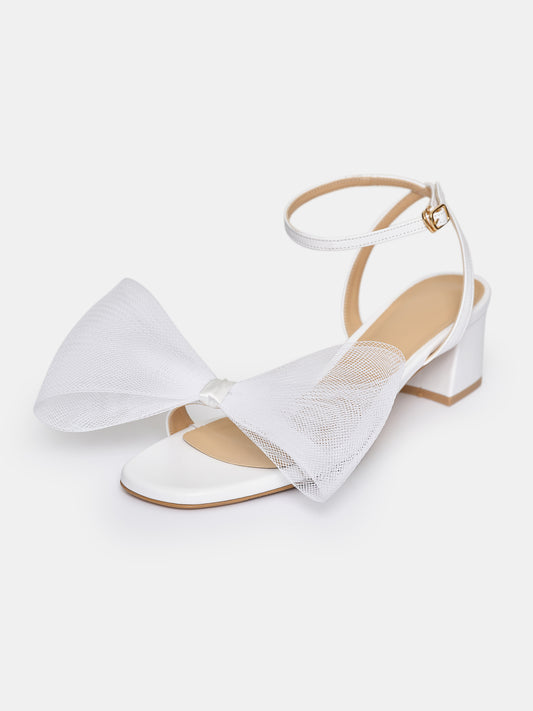 Apogeo Tulle Bow Sandals, White