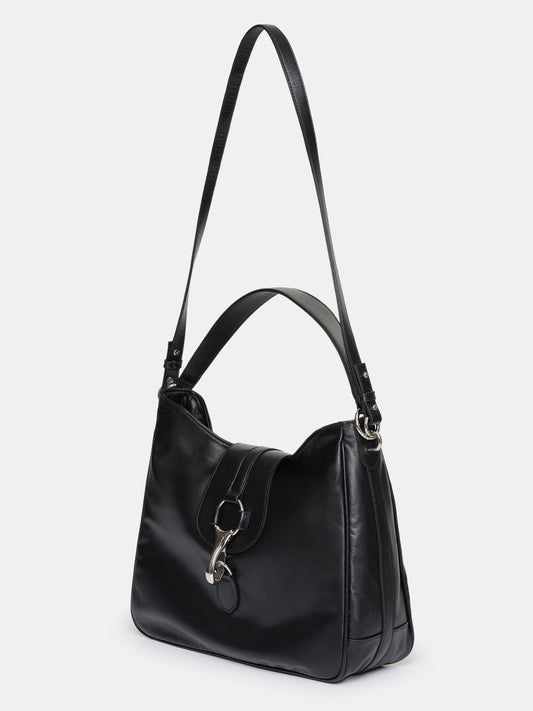 Leather Hobo Bag, Black