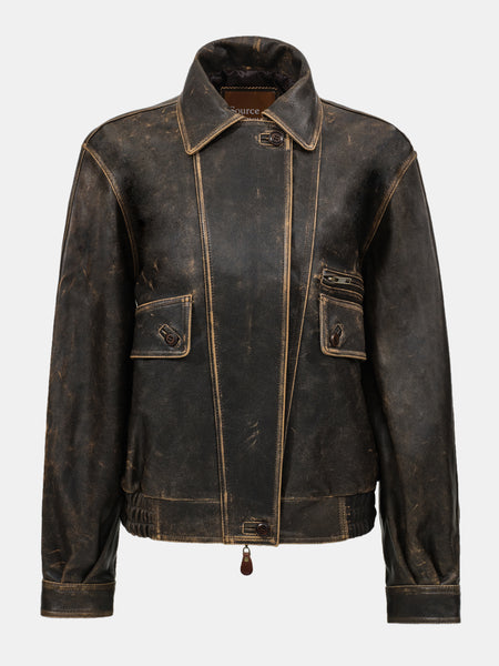 Geva Faded Lambskin Bomber Jacket, Brown – SourceUnknown