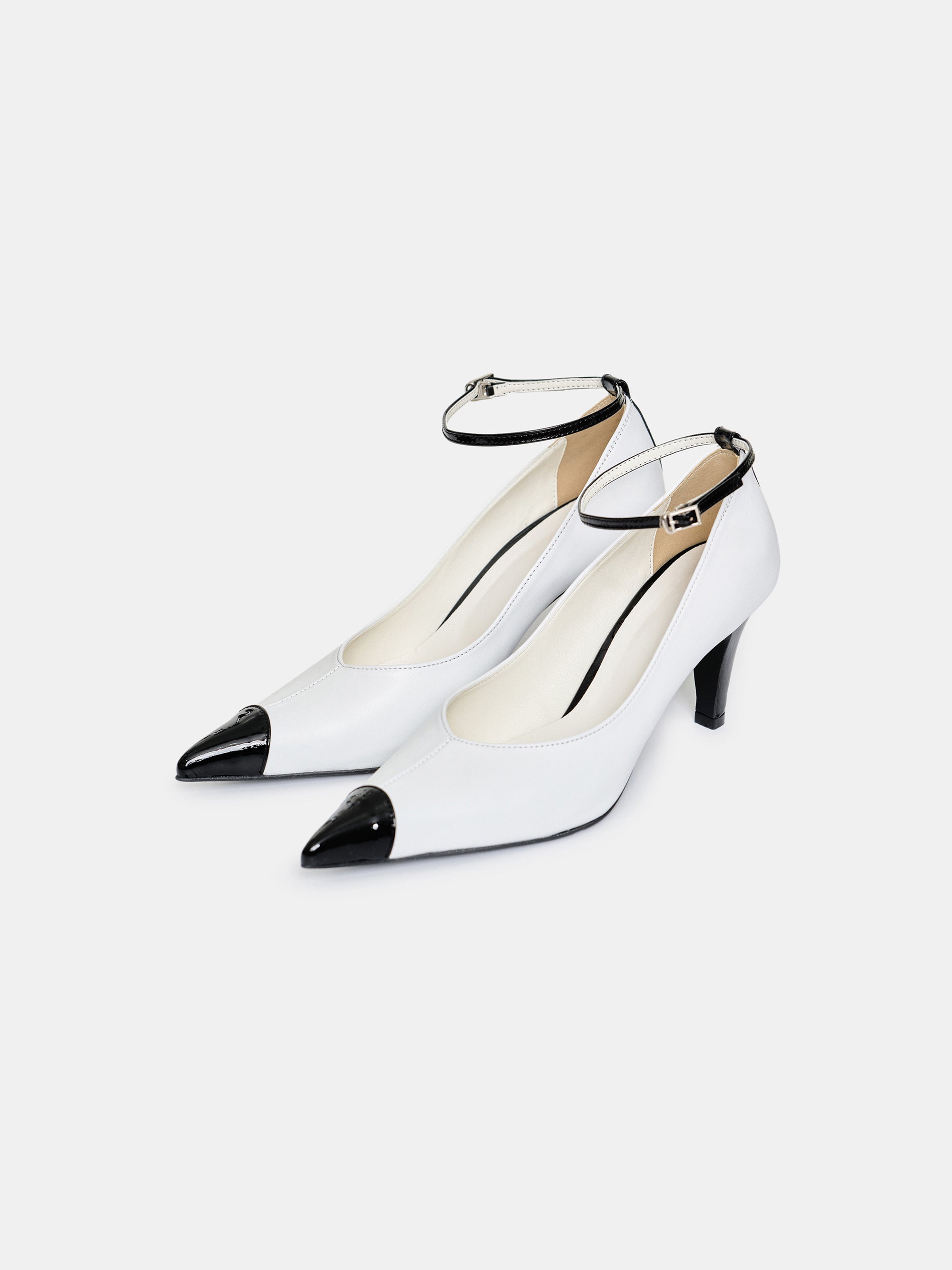 Ester Bicolor Ankle-Strap Heels, White