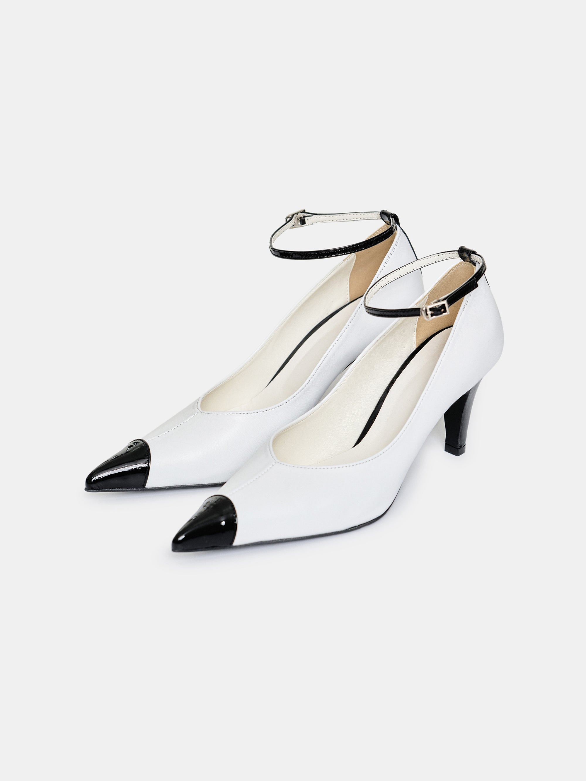 Ester Bicolor Ankle-Strap Heels, White