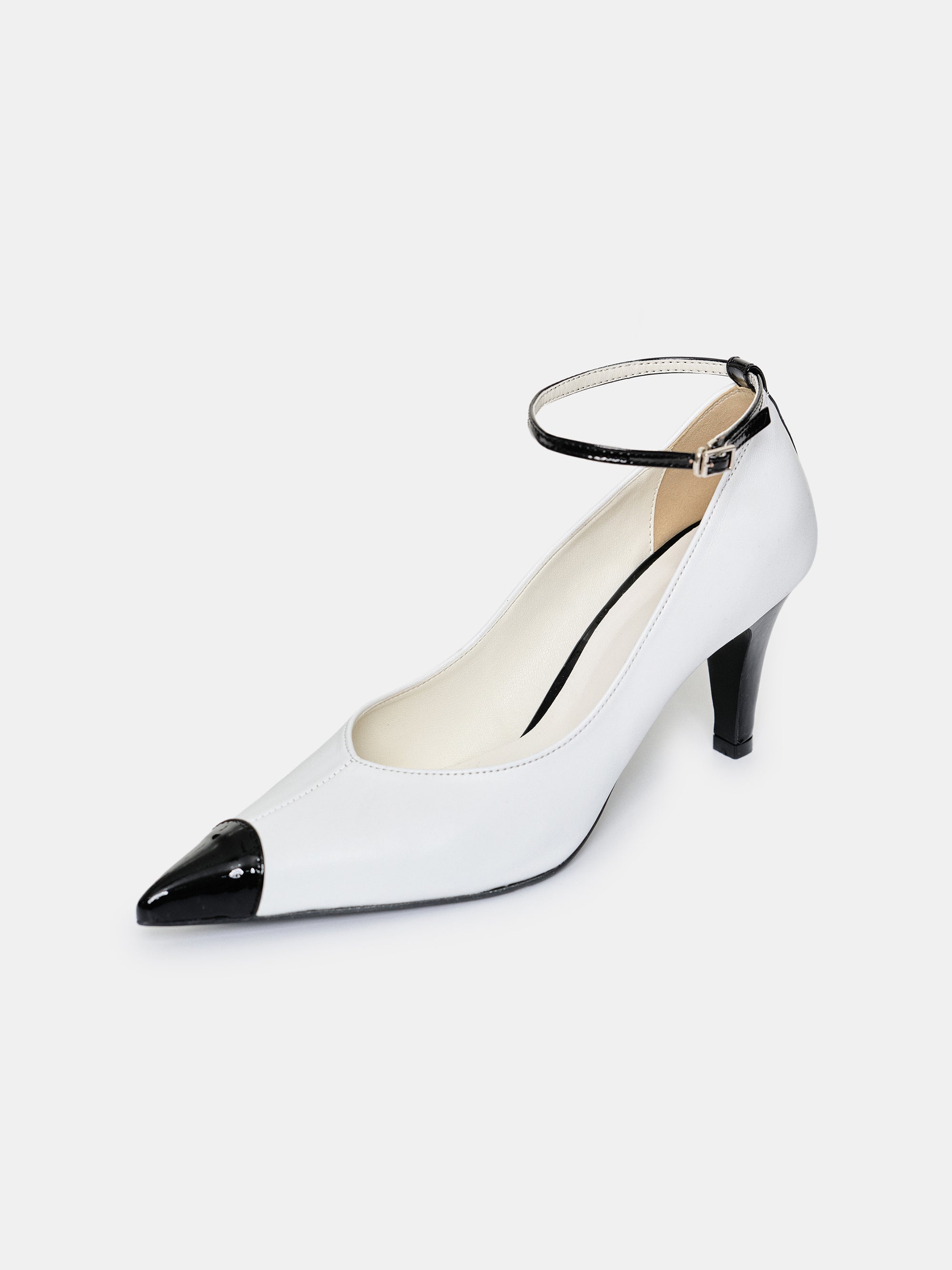 Ester Bicolor Ankle-Strap Heels, White
