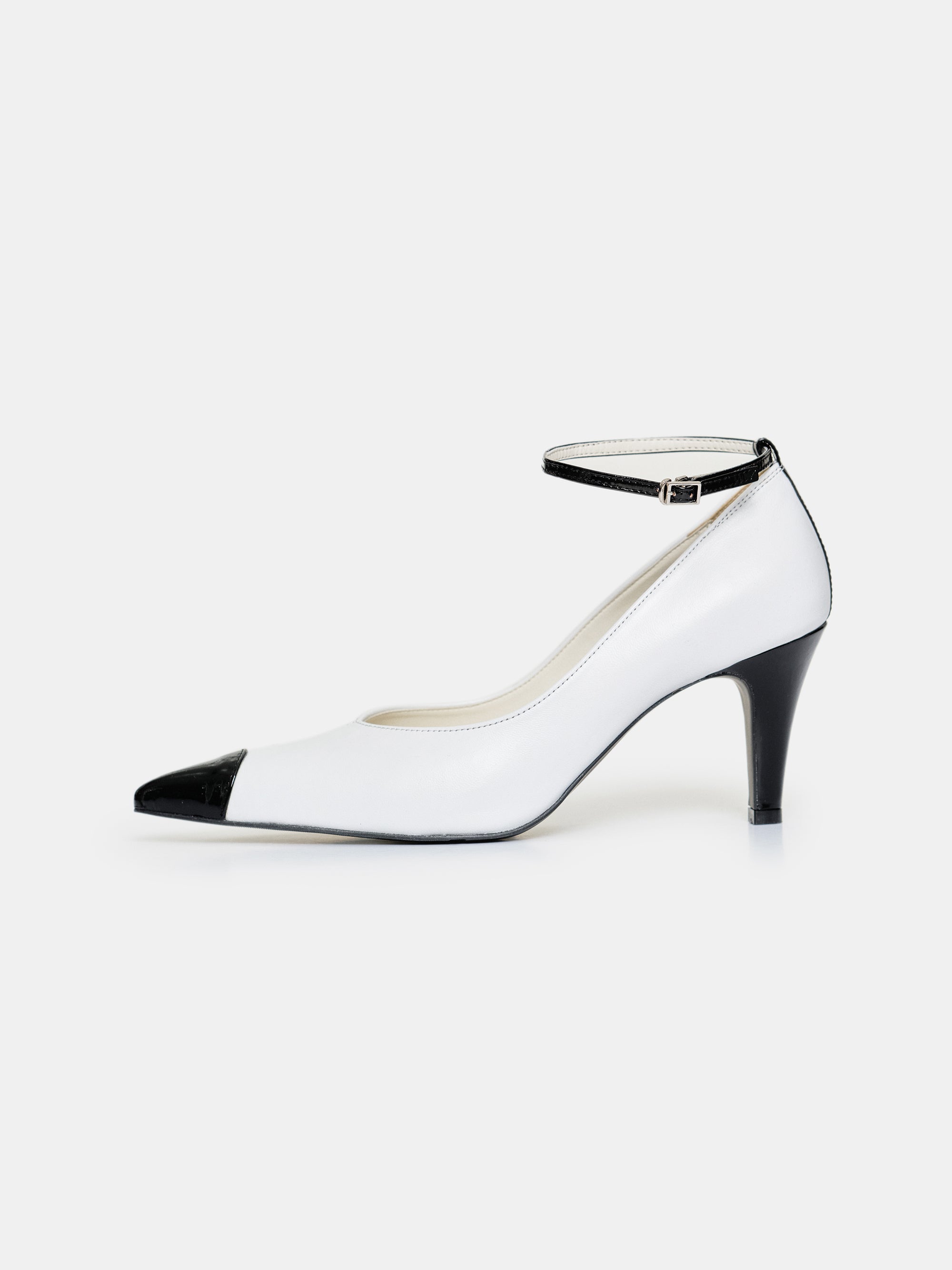 Ester Bicolor Ankle-Strap Heels, White