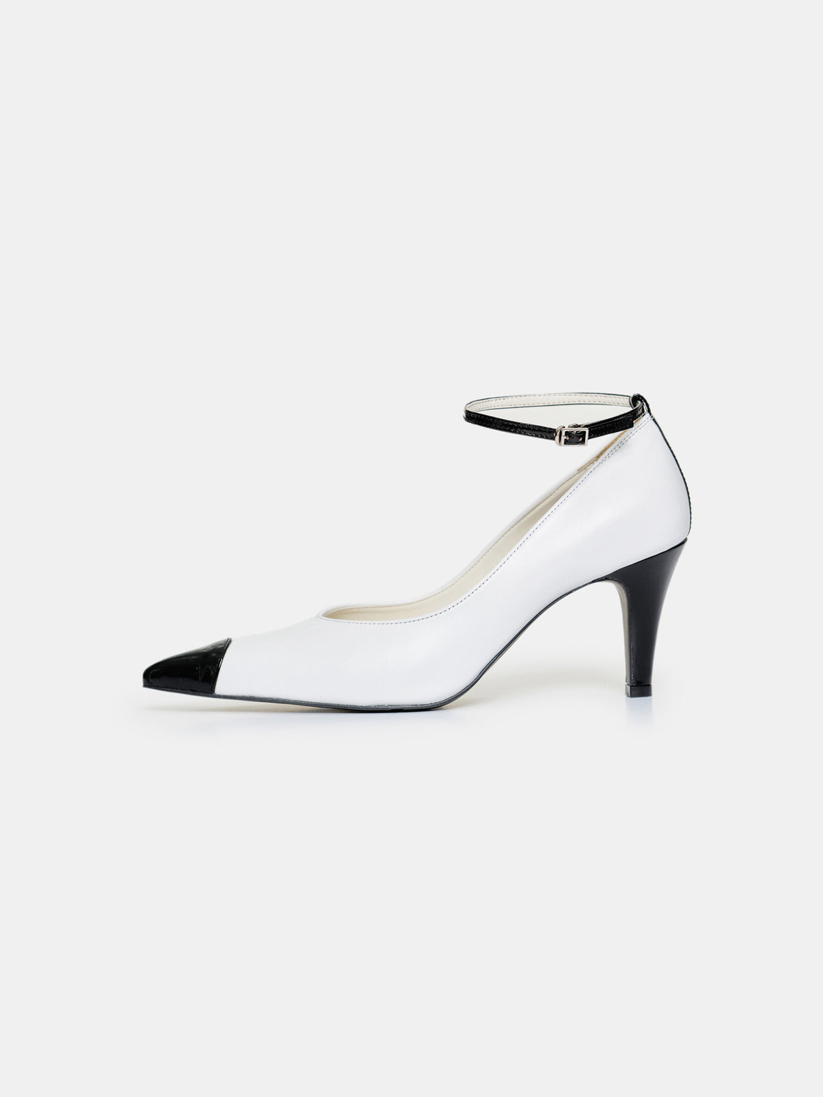 Ester Bicolor Ankle-Strap Heels, White