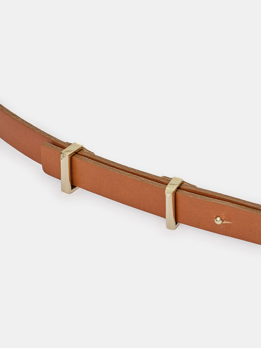 Calfskin Leather Skinny Belt, Tan