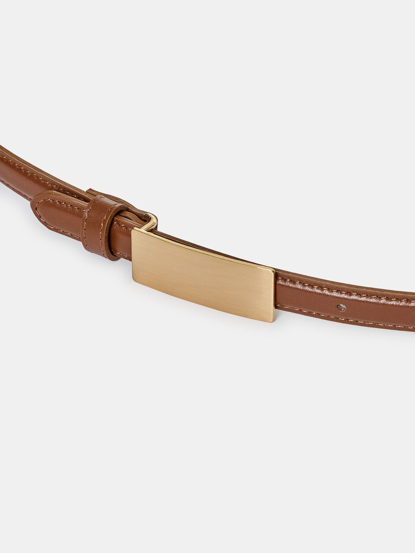 Plate Buckle Leather Belt, Saddle