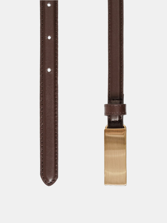 Plate Buckle Leather Belt, Brunette