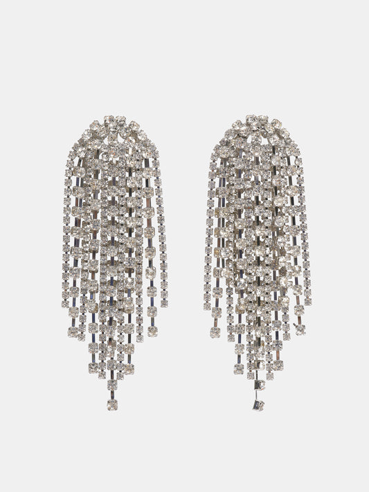 Long Rhinestone Earrings, Silver