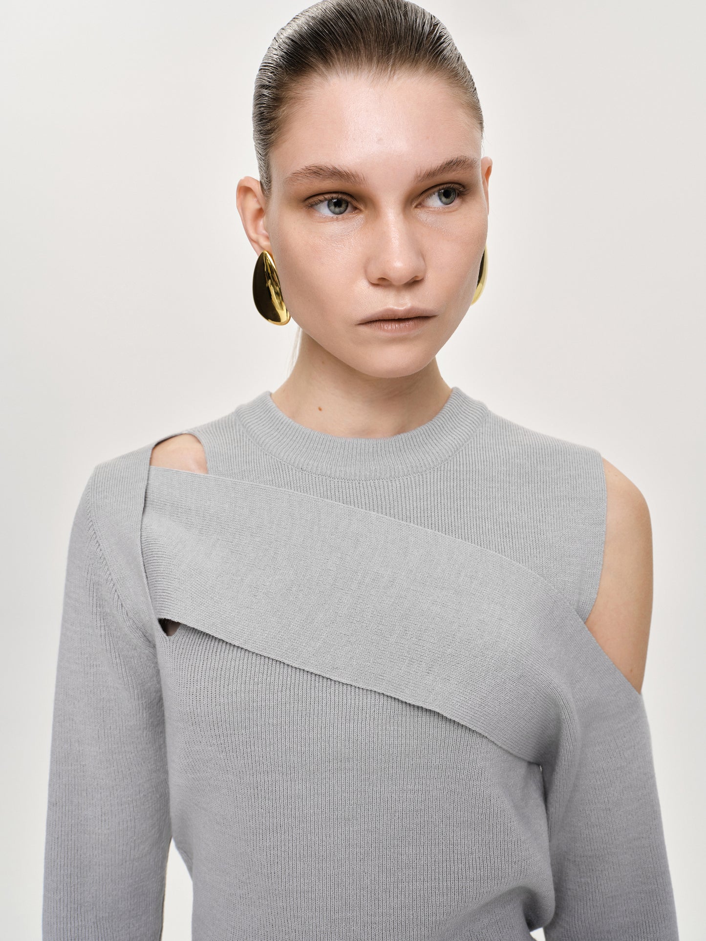 Draped Cut-Out Knit, Taupe Gray