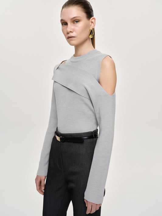 Draped Cut-Out Knit, Taupe Gray