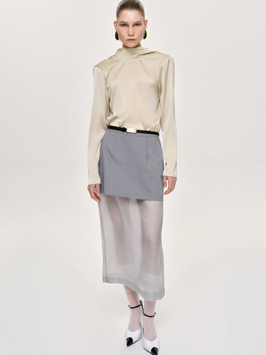 (Pre-order) Sheer Midi Skirt, Taupe Gray