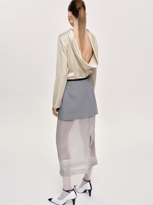 (Pre-order) Sheer Midi Skirt, Taupe Gray