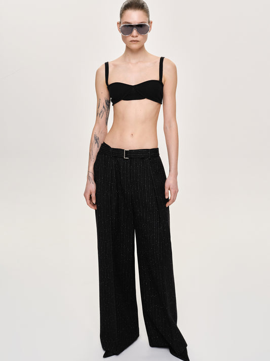 (Pre-order) Belted Suit Trousers, Black Stripe