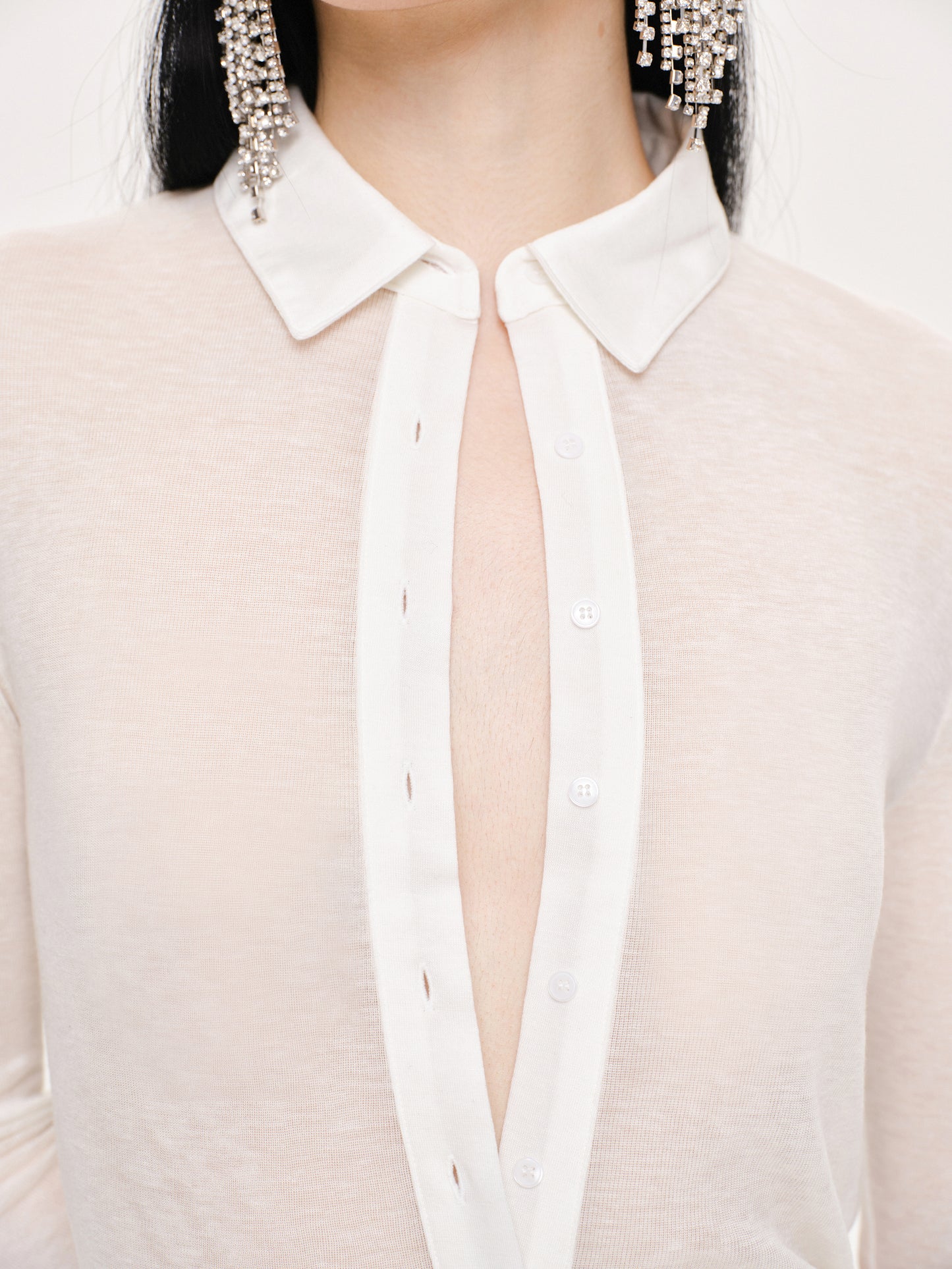 Pietro Semi-Sheer Collar Top, White