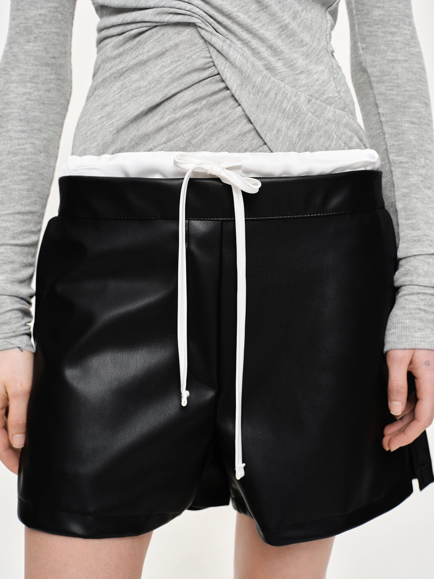 Faux Leather Layered Shorts, Black