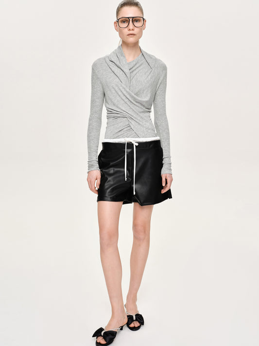Faux Leather Layered Shorts, Black