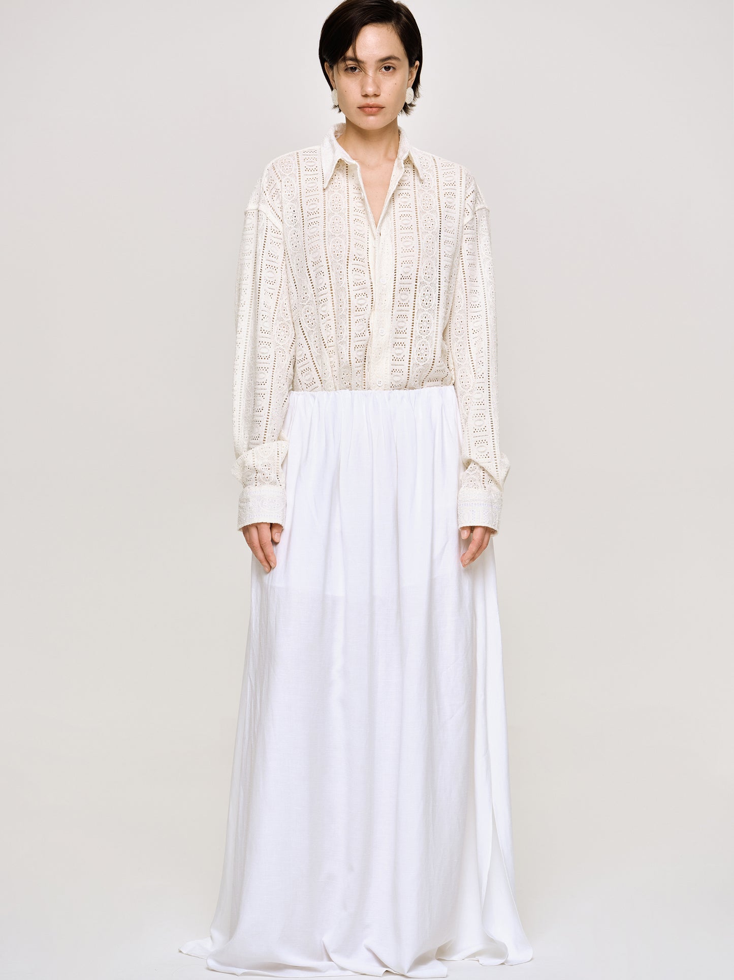 Dhanila Floor-Length Linen Skirt, Optic White