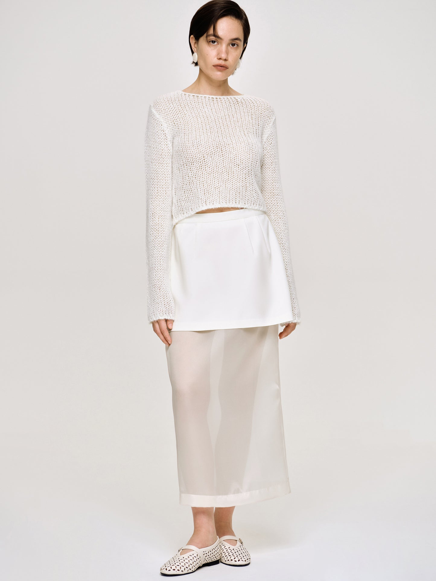 Sheer Midi Skirt, White