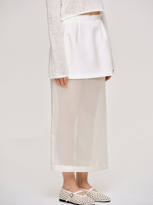 Sheer Midi Skirt, White