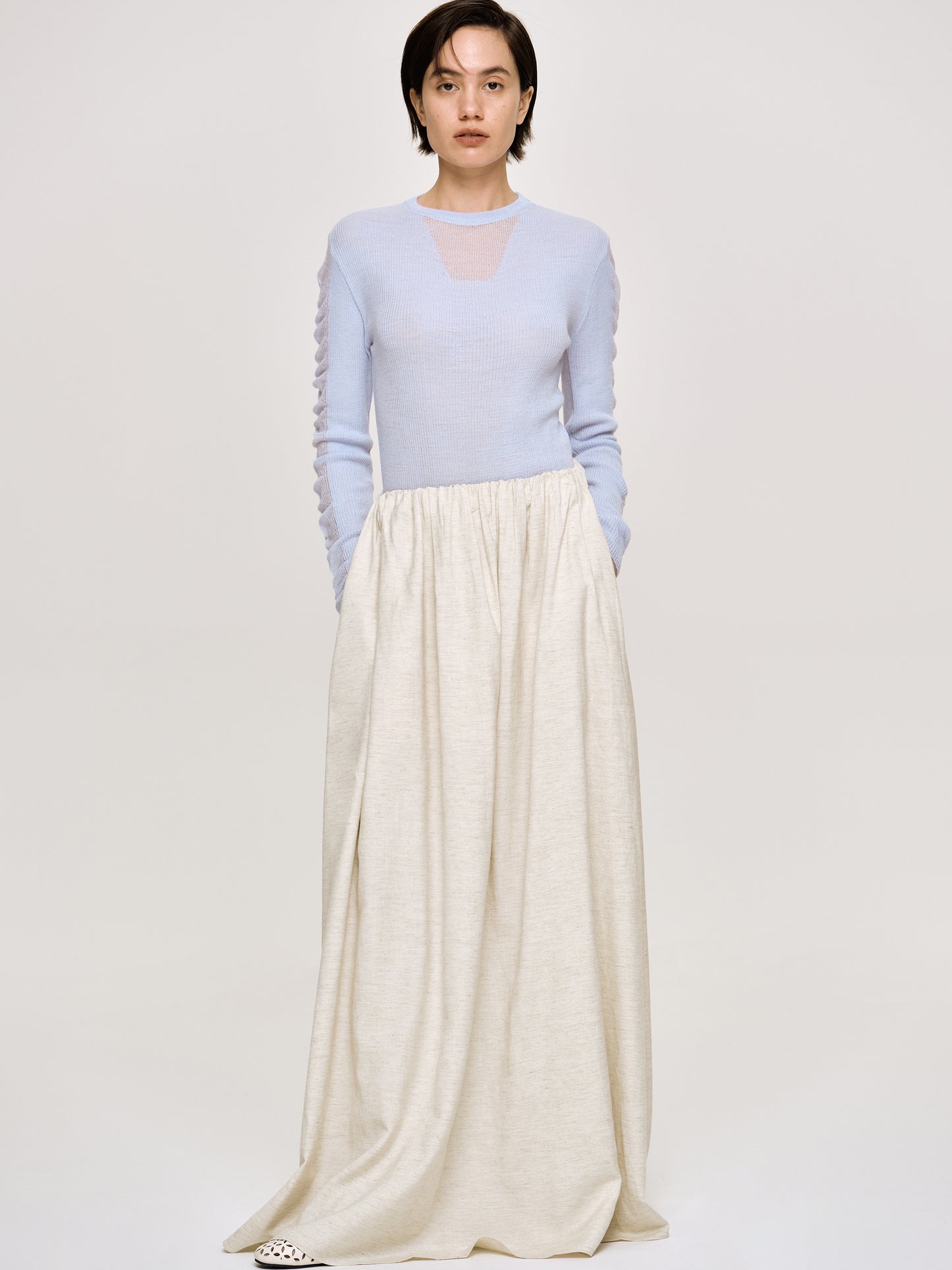 Dhanila Floor-Length Linen Skirt, Natural