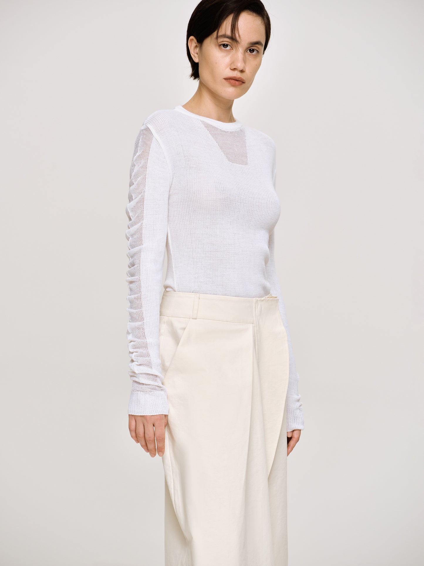 Sheer Sleeve Knit, White