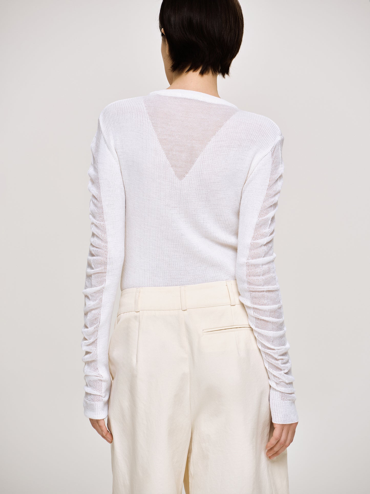 Sheer Sleeve Knit, White