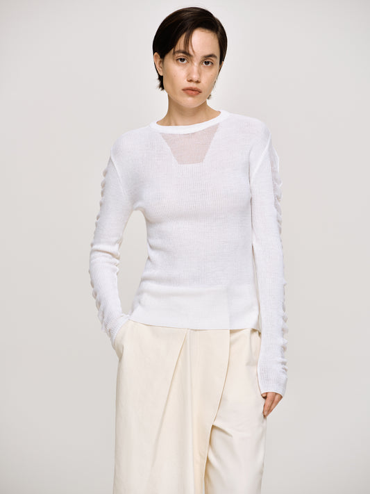 Sheer Sleeve Knit, White