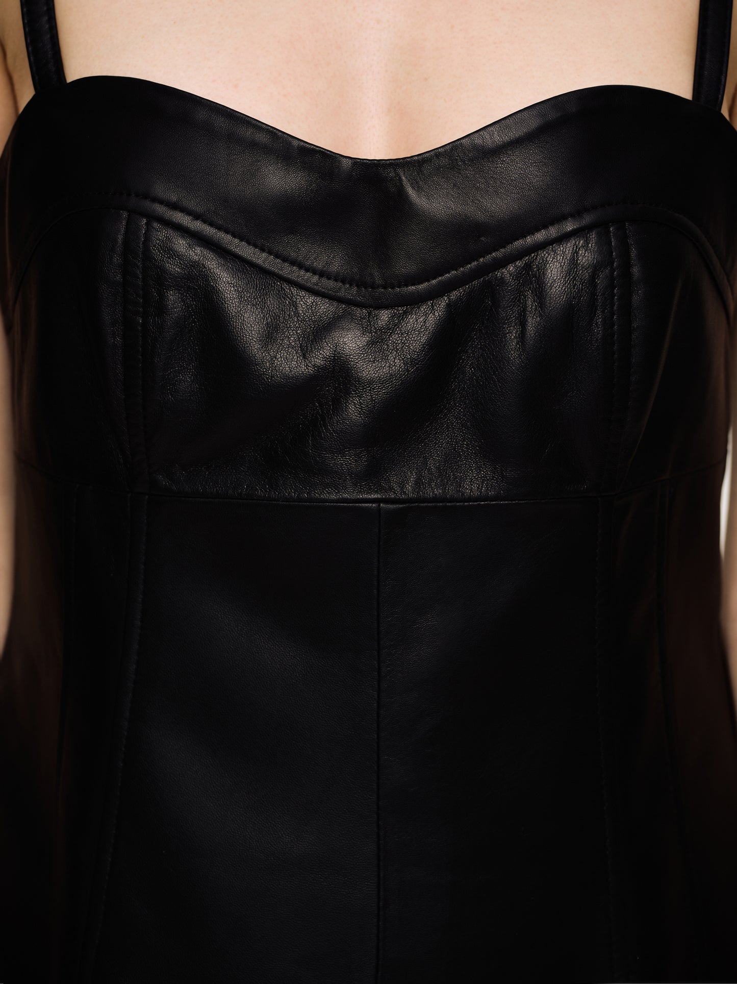 (Pre-order) Lambskin Bustier Leather Top, Black