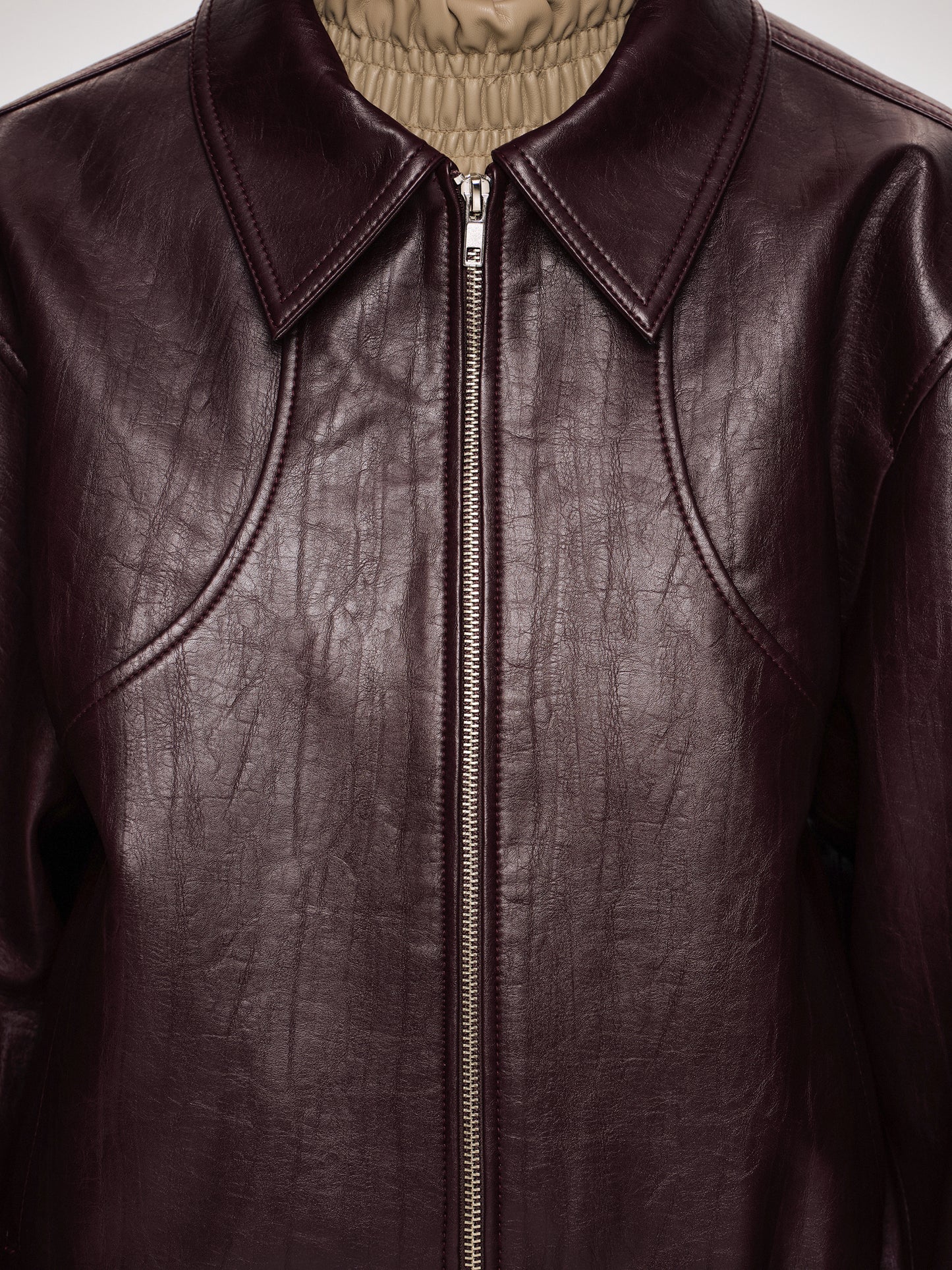 (Pre-order) Ennio Faux-Leather Bomber Jacket, Mahogany