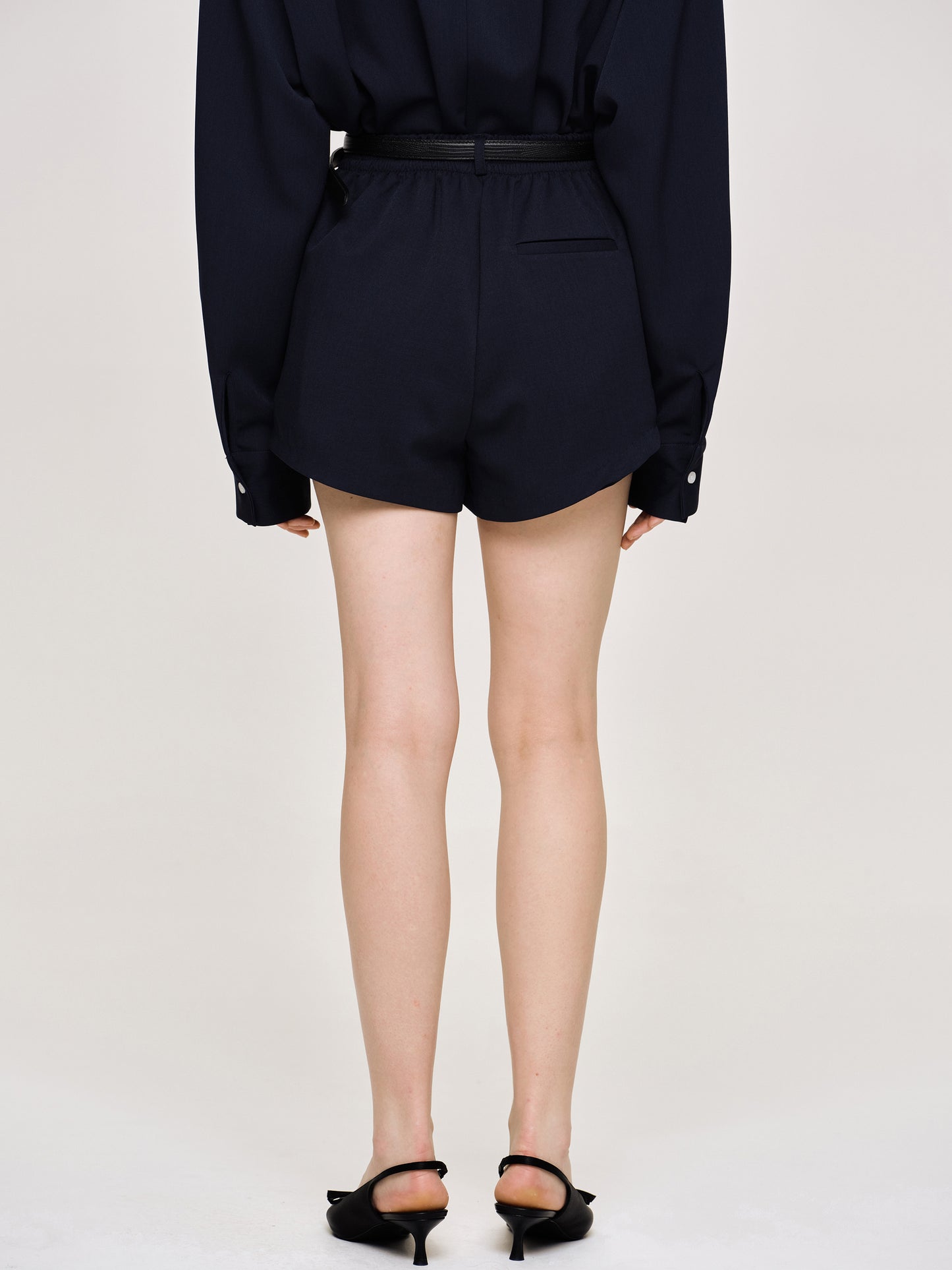 (Pre-order) High Rise Angled Shorts, Navy