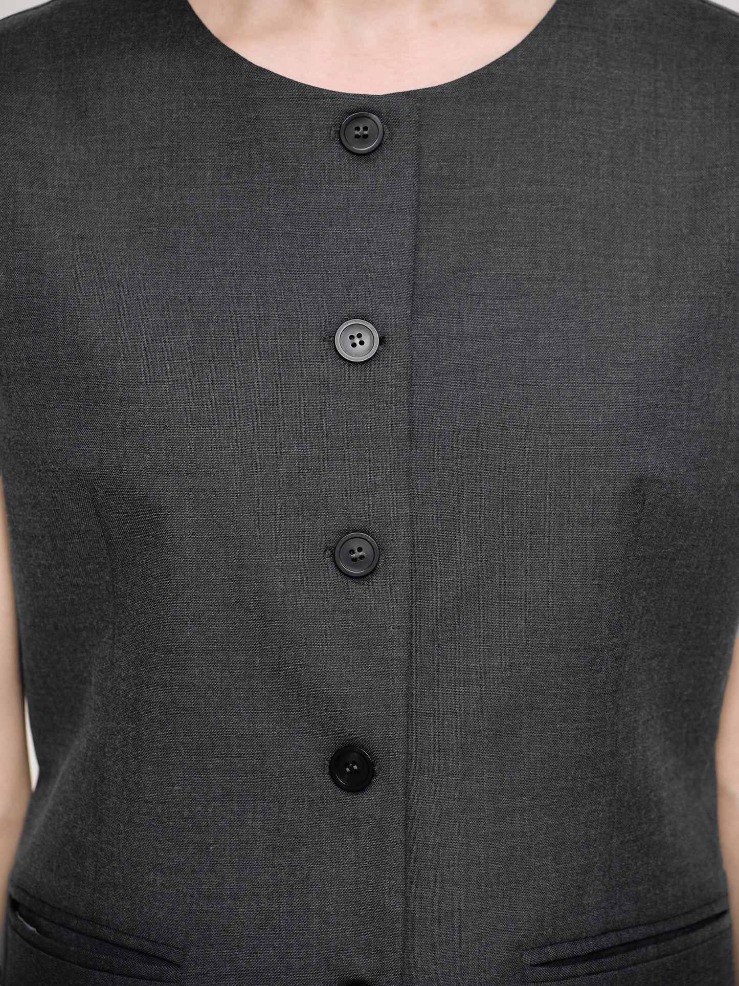 Long Button Vest, Charcoal Melange