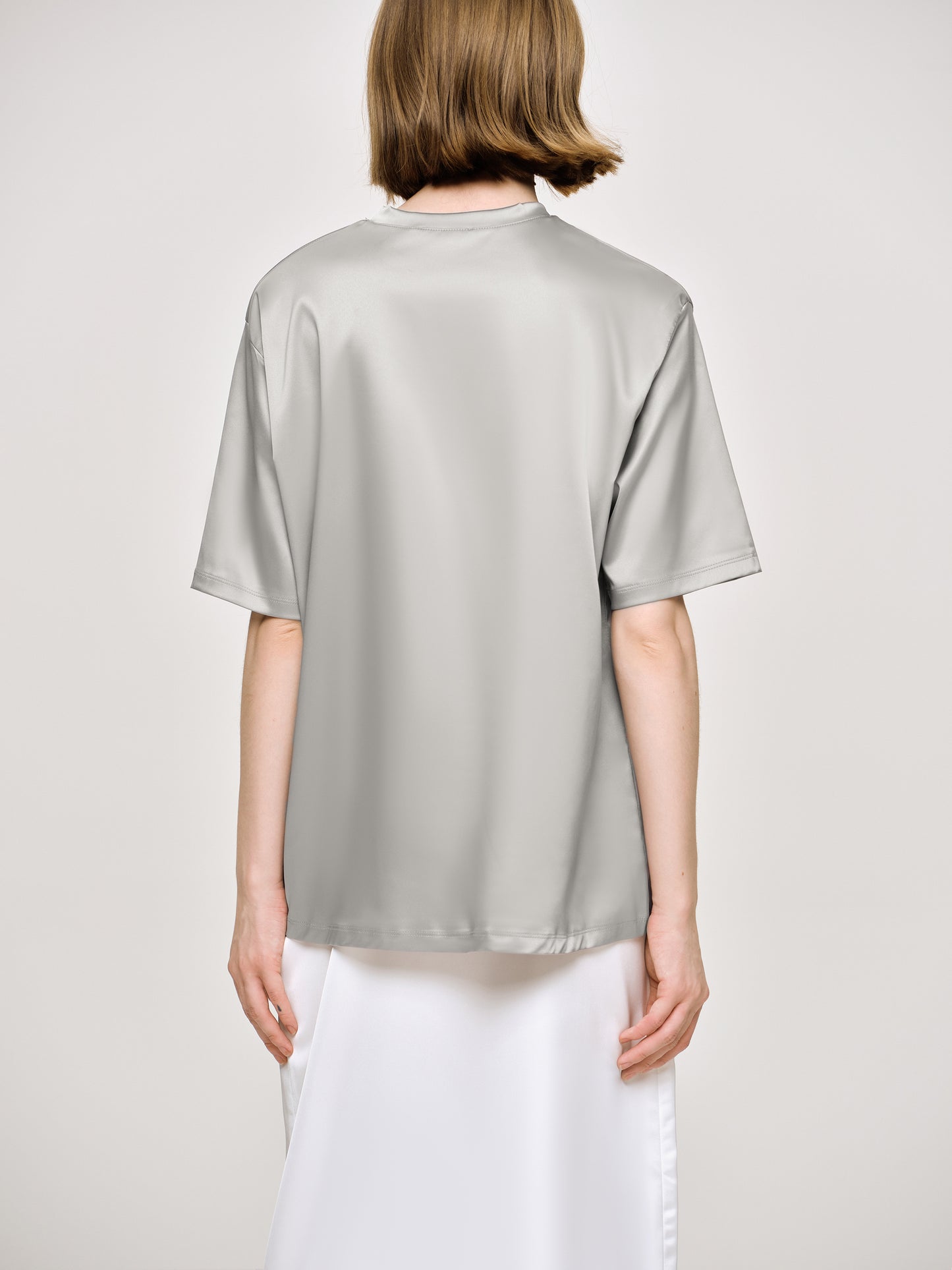 (Pre-order) Silky Satin T-Shirt, Silver