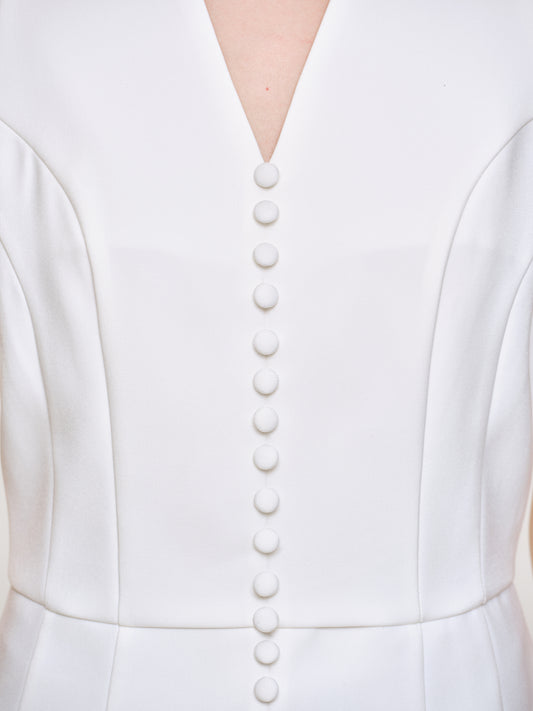 Flared Button Vest, White