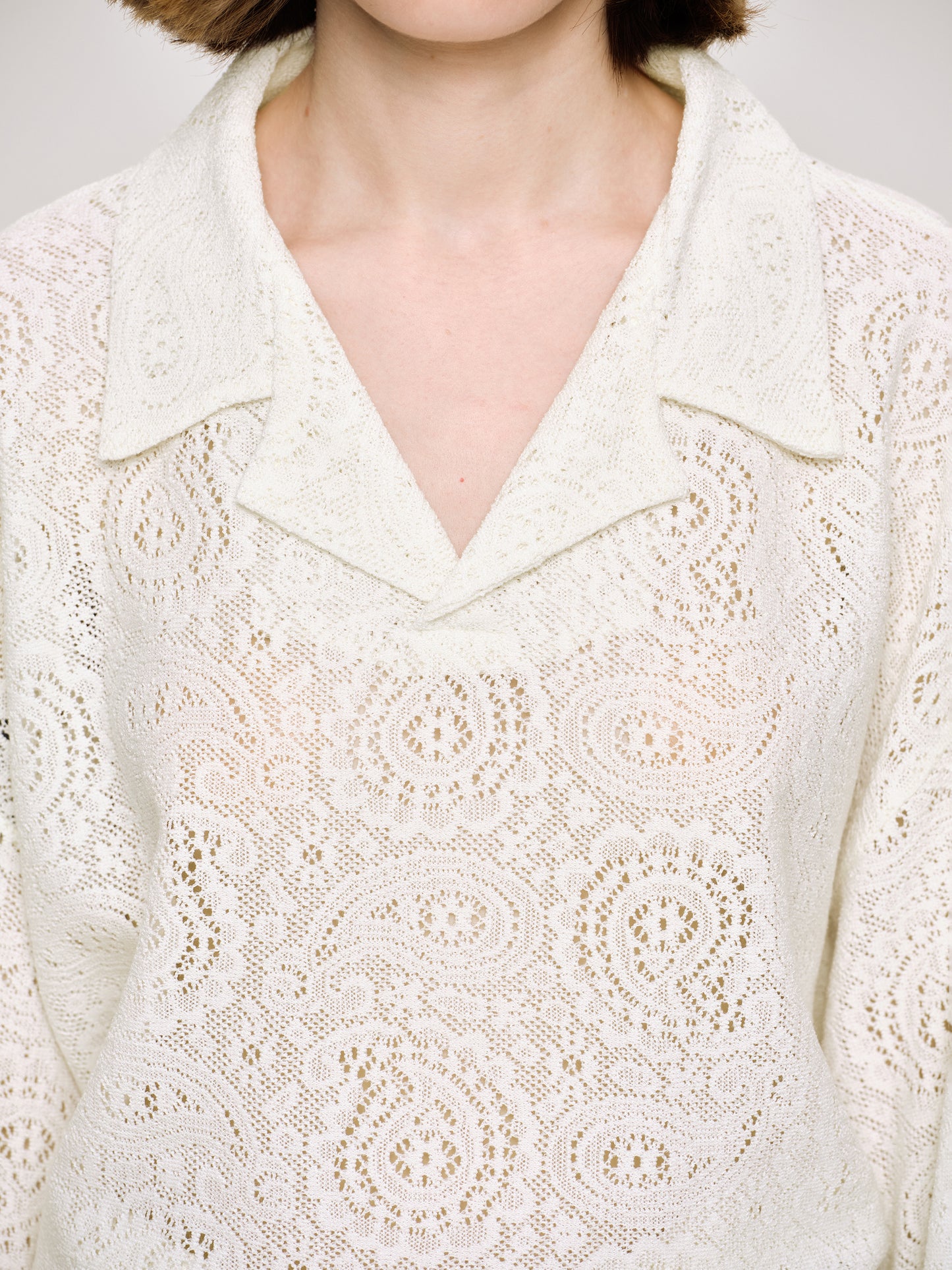 Crochet Collar Top, Ivory