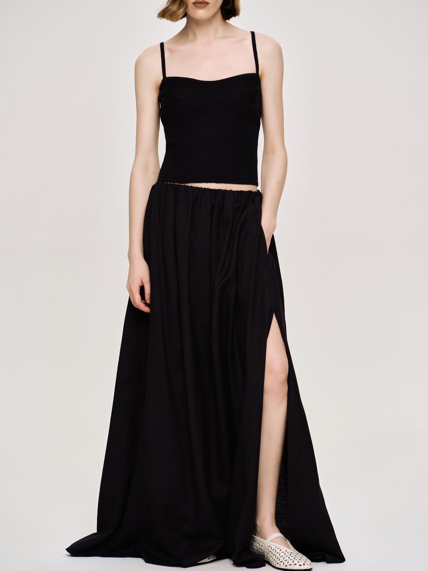 Dhanila Floor-Length Linen Skirt, Black