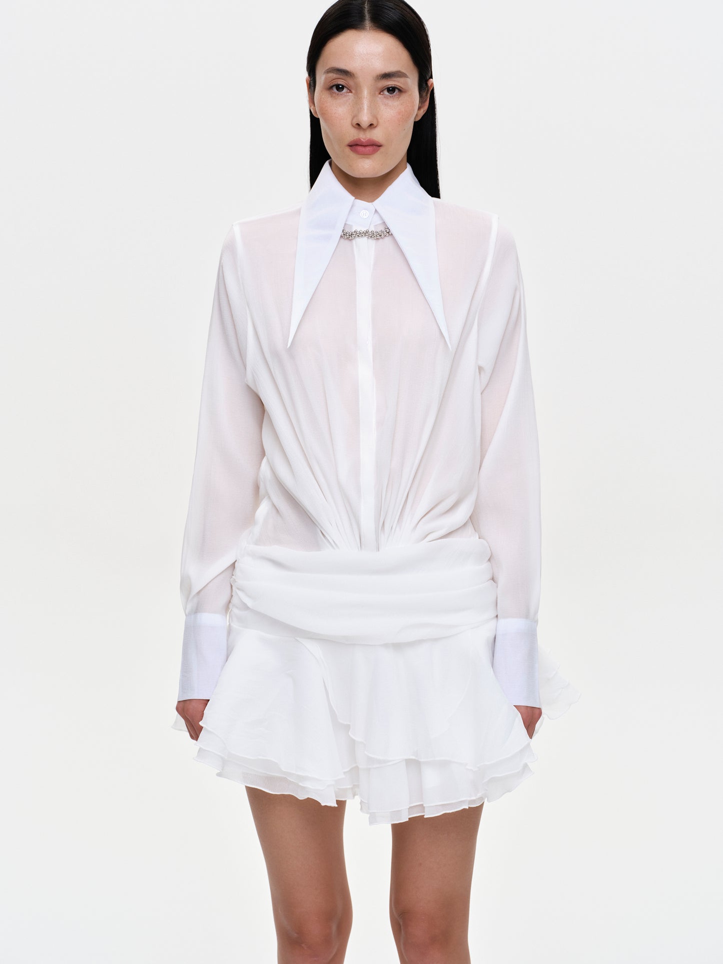 (Pre-order) Tulle Shirt Minidress, White