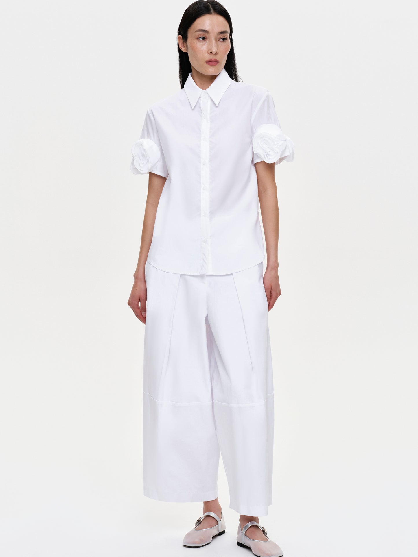 Applique Poplin Shirt, White