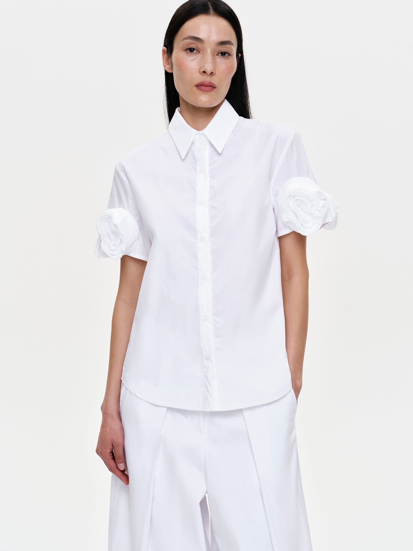 Applique Poplin Shirt, White