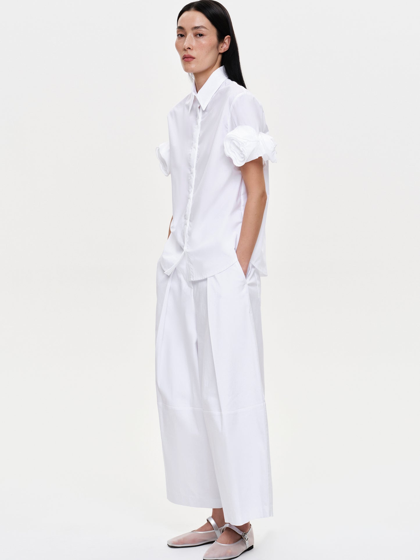 Applique Poplin Shirt, White