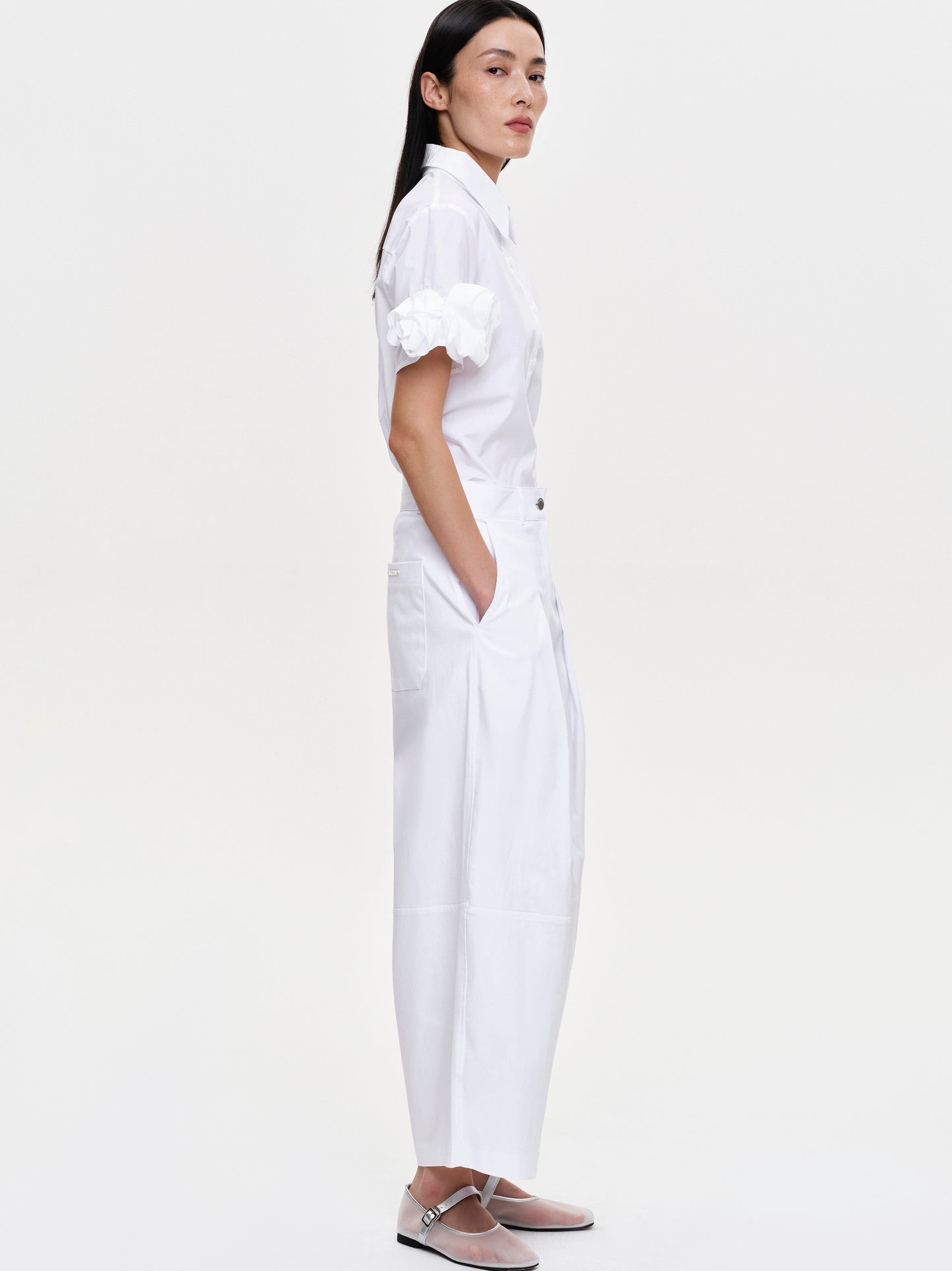 Wide-Leg Cropped Trousers, White