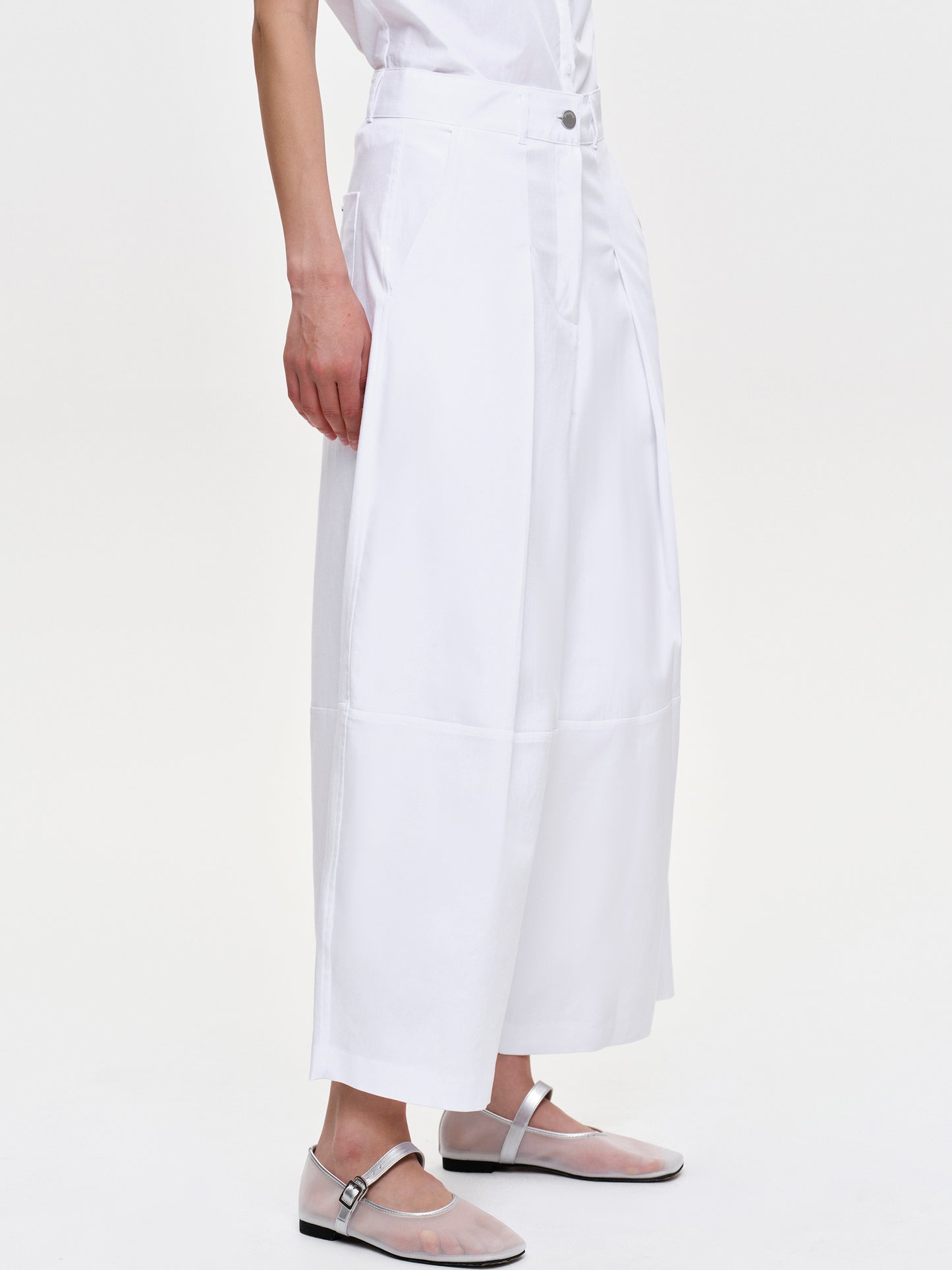 Wide-Leg Cropped Trousers, White