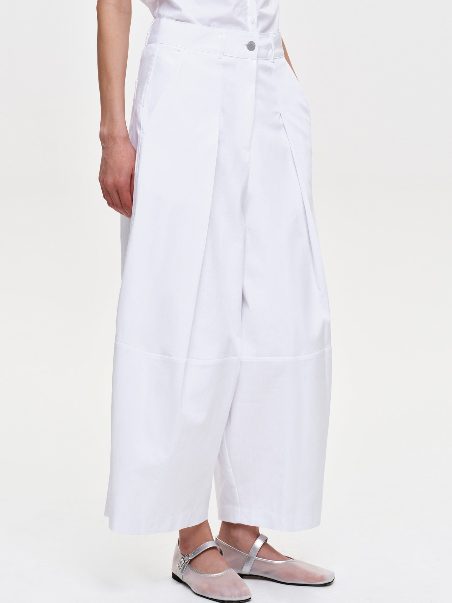 Wide-Leg Cropped Trousers, White