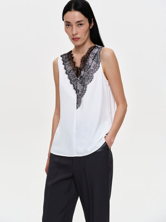 Corded-Lace Top, White