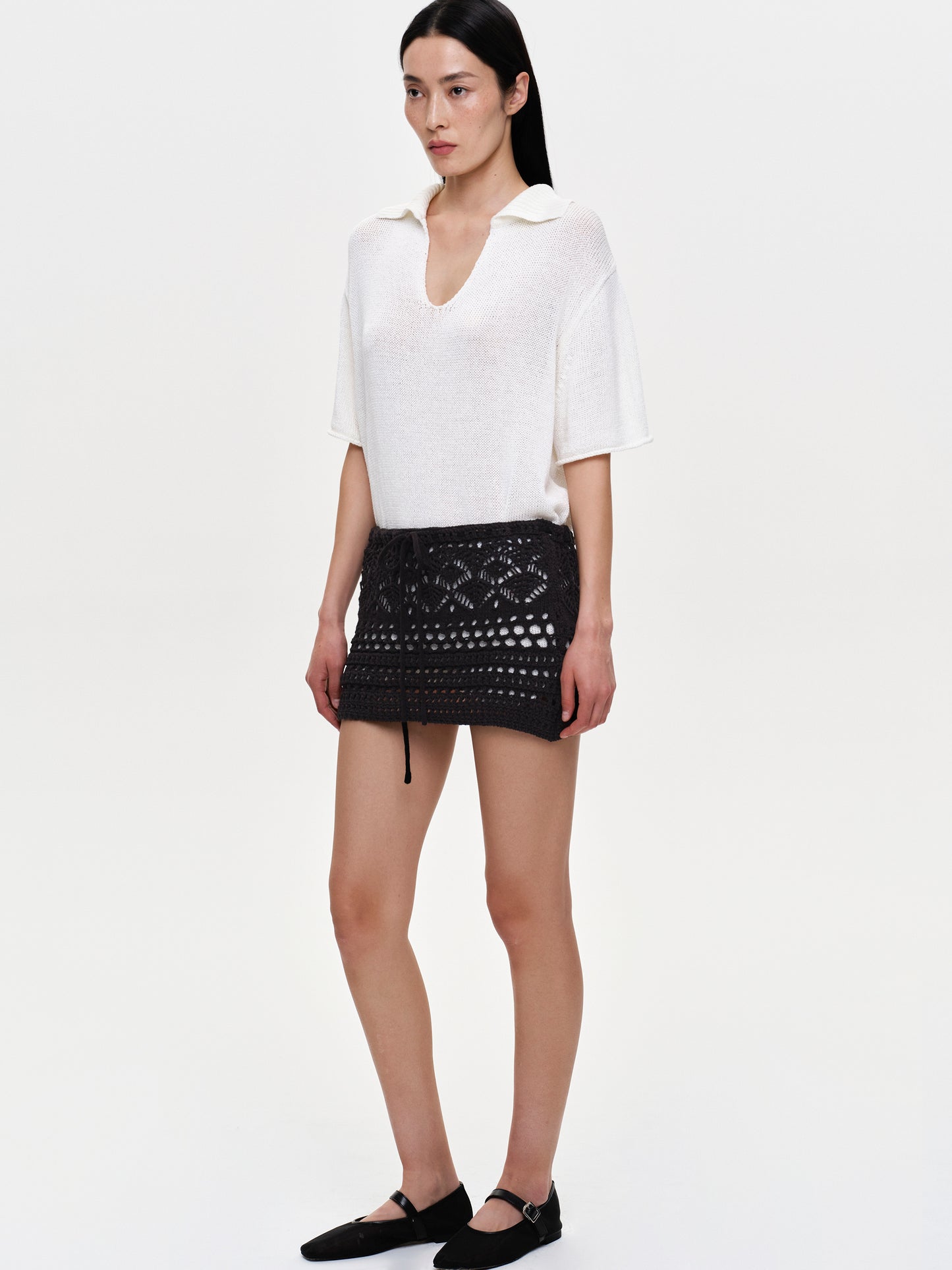 (Pre-order) Crochet Knit Miniskirt, Black