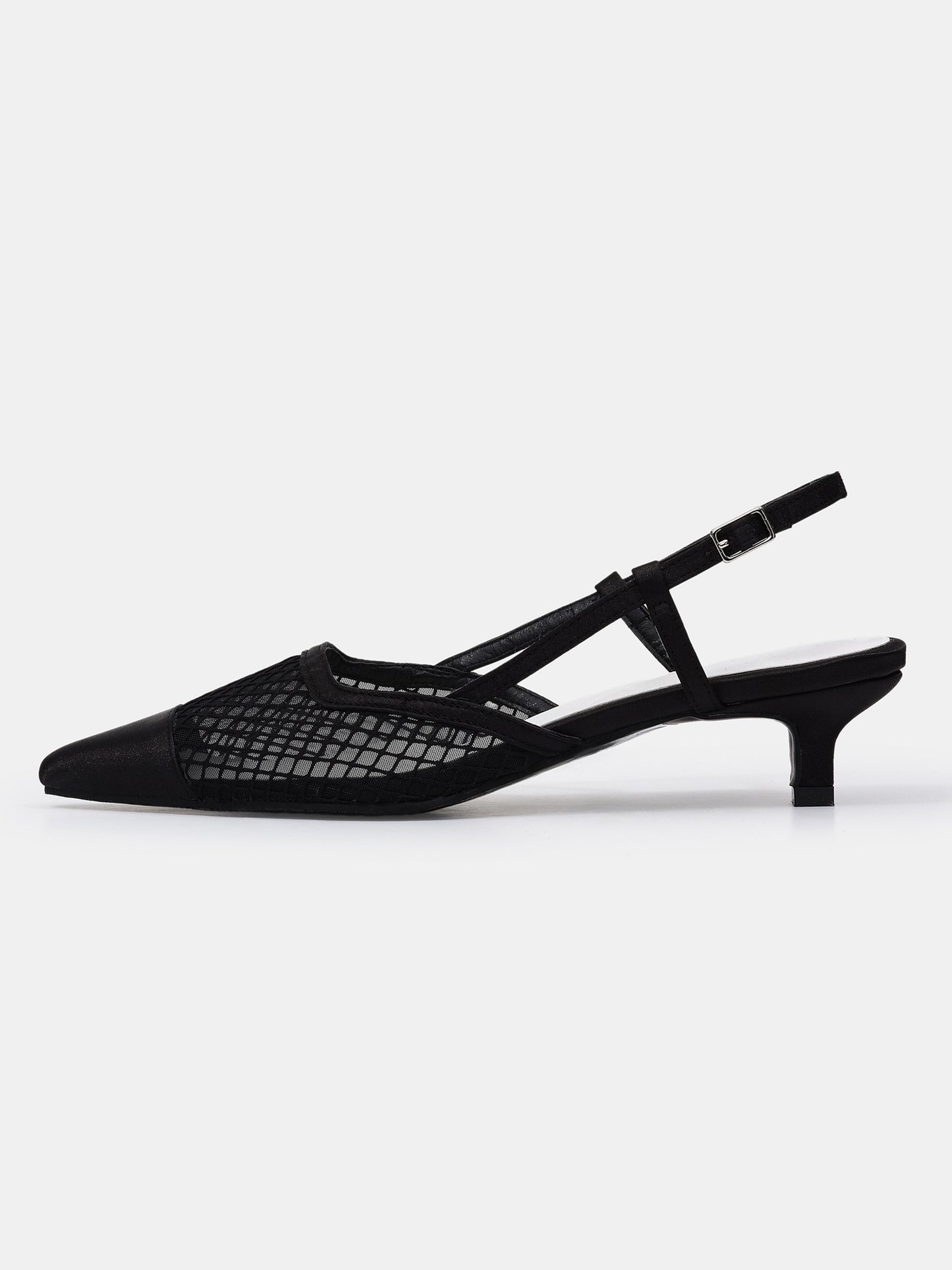 Mesh Slingback Heels, Black