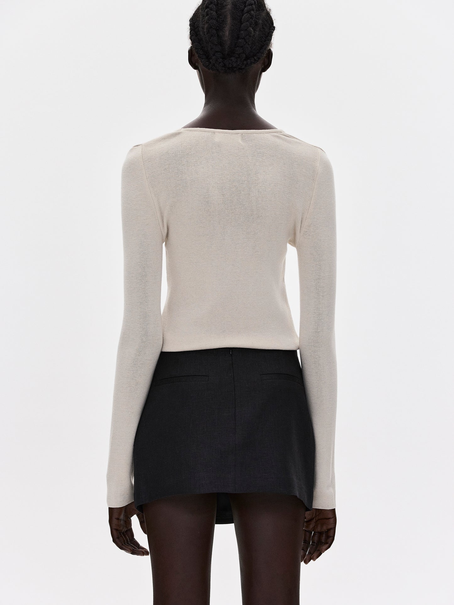 Offset Button Knit Top, Grey Salt