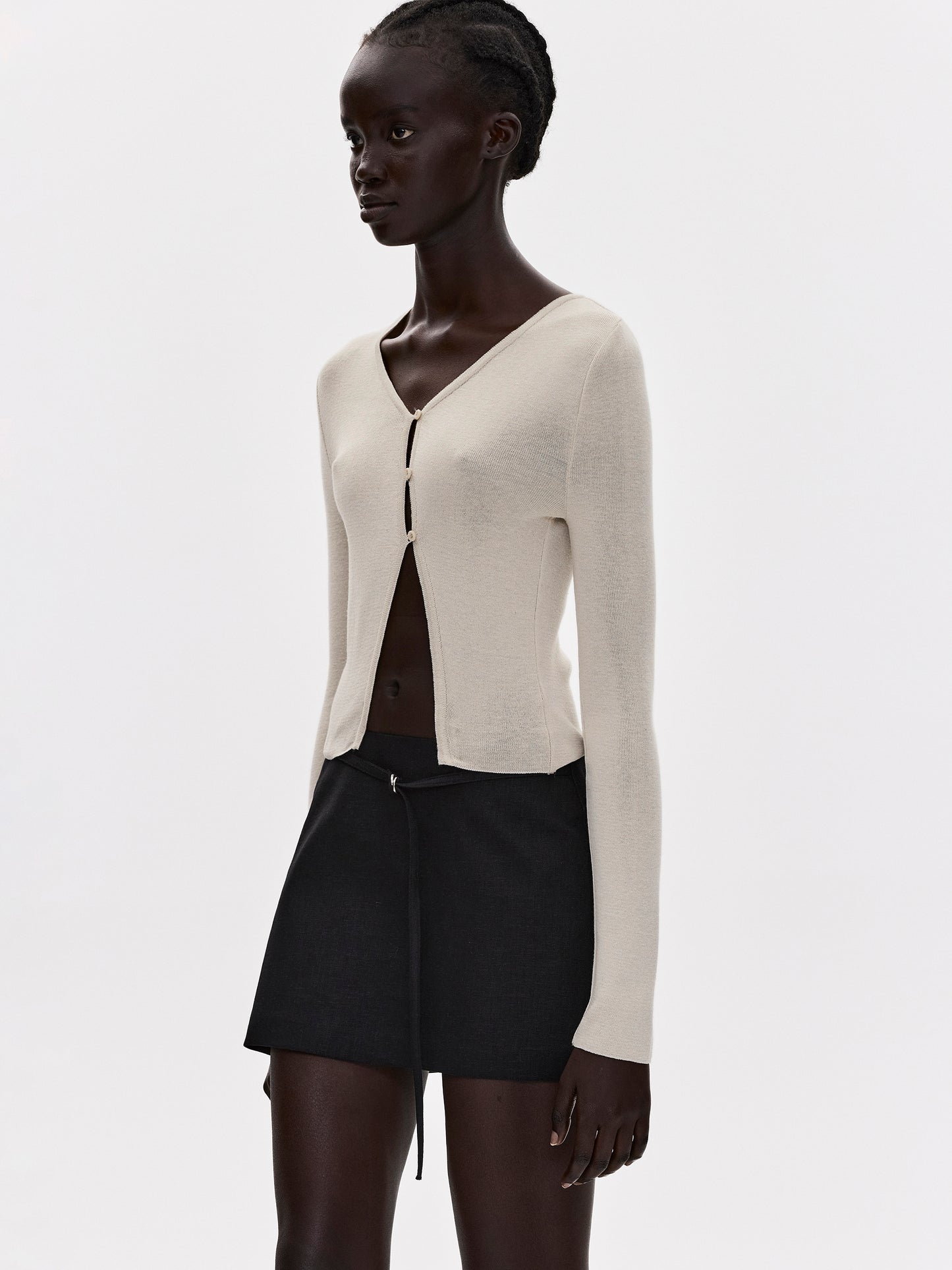 Offset Button Knit Top, Grey Salt